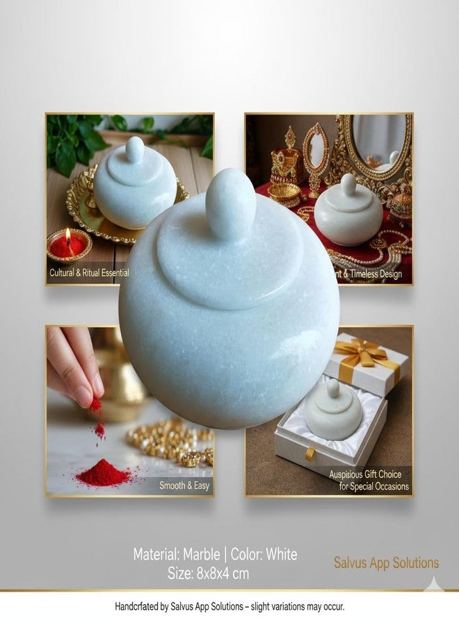 Salvus APP SOLUTIONS Antique Handmade Marble Round Shape Kumkum/Sindoor Box/Sindoor Dibbi - 8x8x4 cm - Image 5